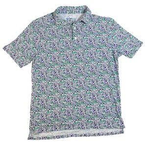 IBKUL Mens Floral Performance Polo Shirt Purple Green UPF 50+ IceFil Size M